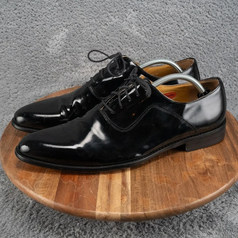 John Foster Men's Black Patent Leather Oxfords - Vero Cuoio Sole - Size- 12 US